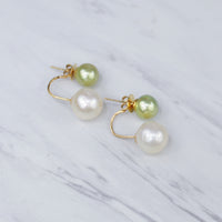 Avocado and Creamy White Telephone Catch Back Earrings