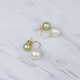 Avocado and Creamy White Telephone Catch Back Earrings