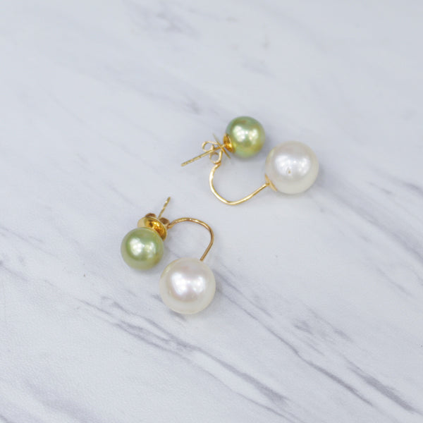 Avocado and Creamy White Telephone Catch Back Earrings