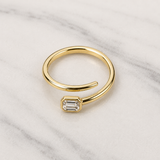 Bezel Spiral Emerald Cut Diamond Ring