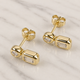 Round & Emerald Drop Diamond Earrings