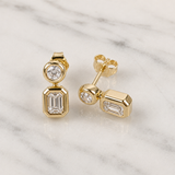 Round & Emerald Drop Diamond Earrings