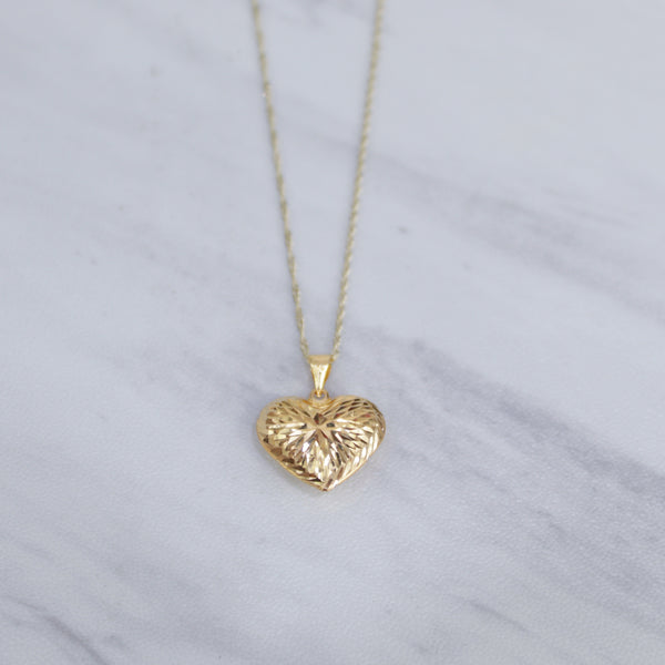 Diamond Cut Chubby Heart Necklace