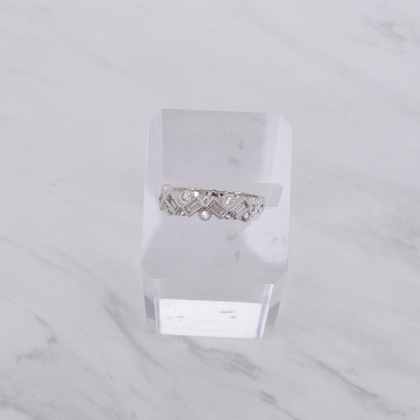 Asymmetric White Gold Stone Ring