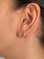 Tri Loop Stone Huggies Earrings