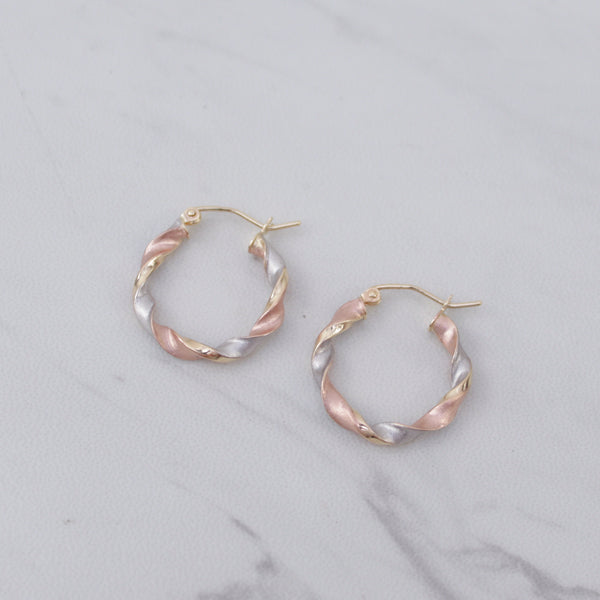 Tri Color Twist Hoop Earrings