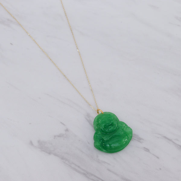 PREMIUM COLLECTION - Jade Happy Buddha pendant - Gold plated necklace –  Healing Emerald